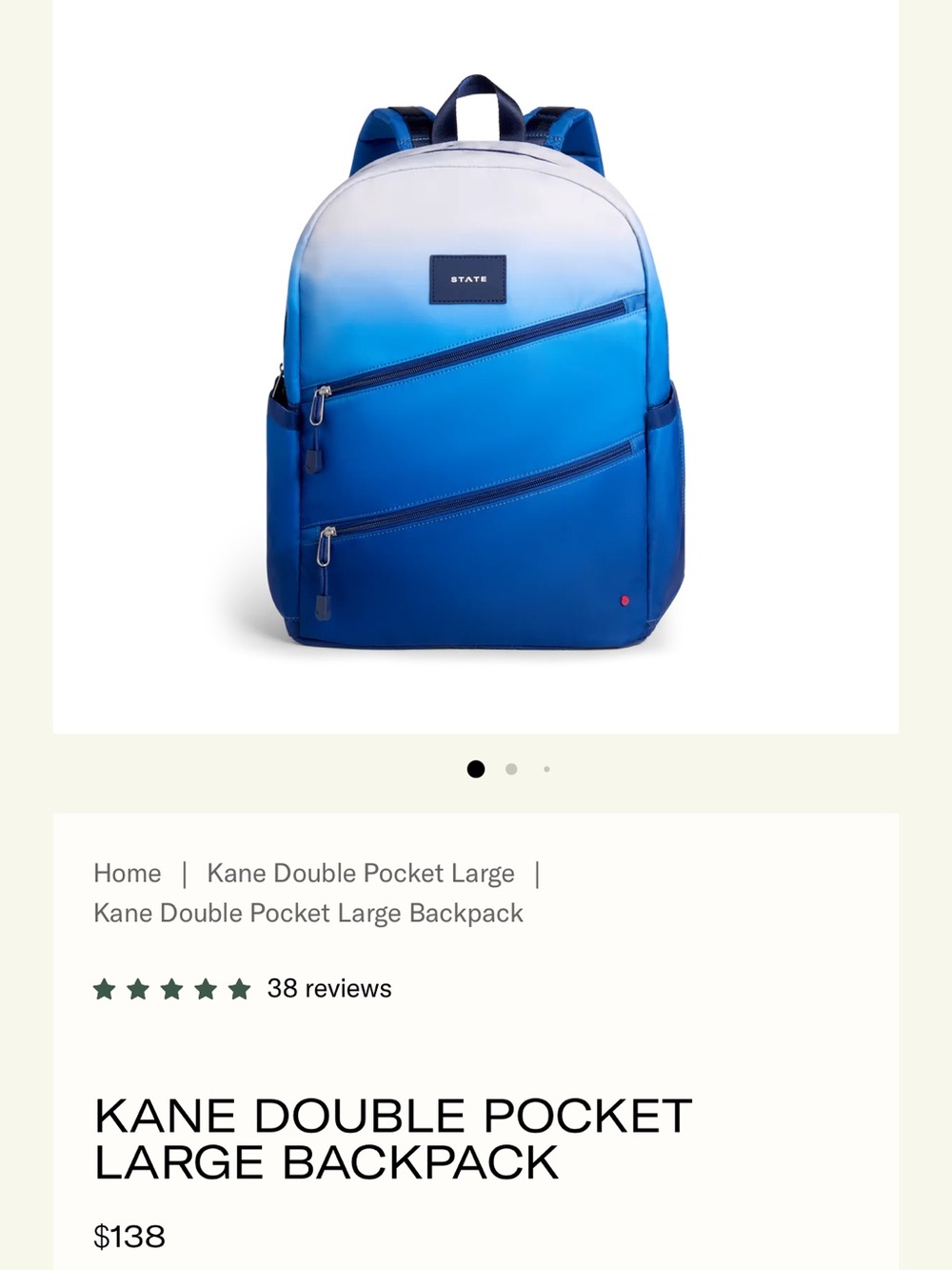 STATE Kane Double Pocket Large Backpack Blue Gradient Diagonal Zipper